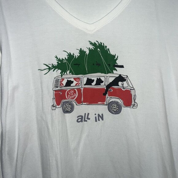 Life Is Good Crusher Tee Shirt Women Large Christmas Bears Van Long Sleeve White - Picture 2 of 5